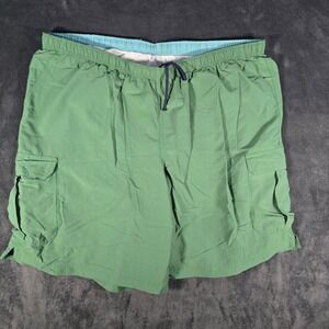 LL Bean Mens XXL Green Swim Trunks Cargo Pockets Drawstring Lined Shorts‎
